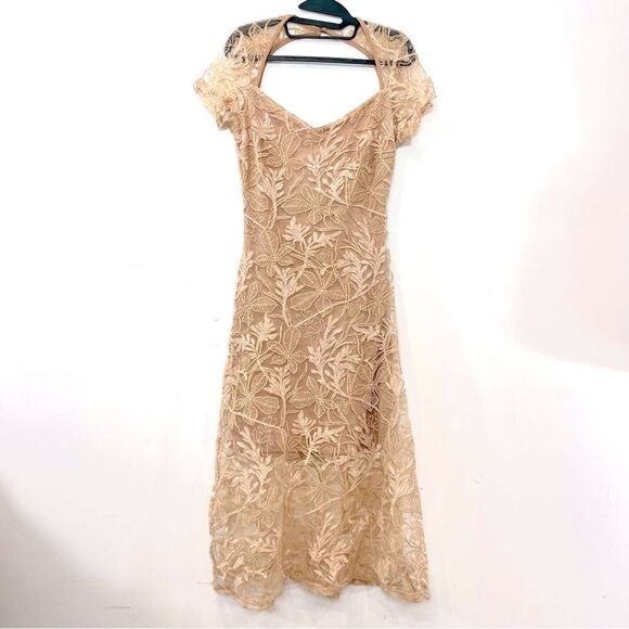 Kelley Felder Dresses & Skirts - Kelley Felder Beige Tan Evening Gown Sequence Midid Dress US8